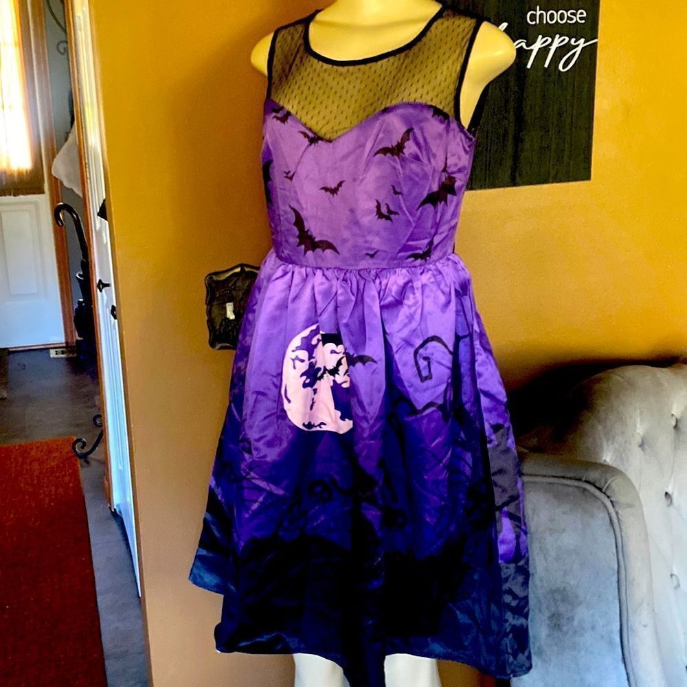 Woman’s Halloween Dress satin purple Lace Bats🦇